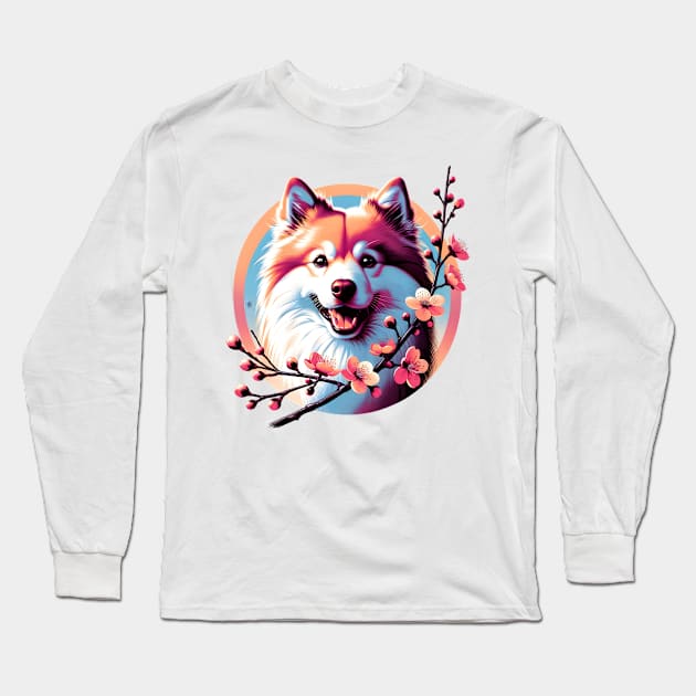 Joyful Finnish Spitz with Spring Cherry Blossoms Long Sleeve T-Shirt by ArtRUs